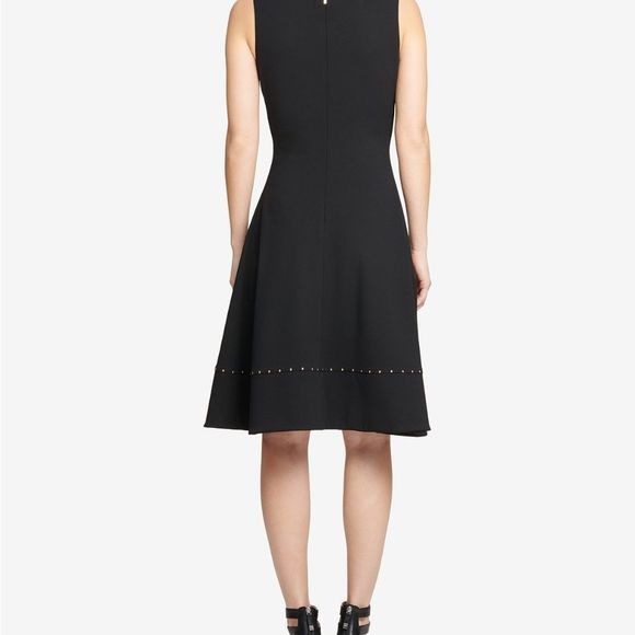 DKNY Black Studded Fit & Flare Crew Neck Career Dress Size 6 - Picture 3 of 3
